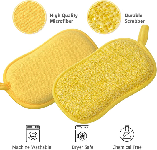 Multipurpose Kitchen Scrub Sponges, Heavy Duty Cleaning Non-Scratch Scrub Sponge, Reusable Microfiber Sponge V1188-WTJ-FR-21096