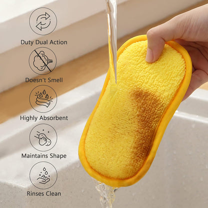 Multipurpose Kitchen Scrub Sponges, Heavy Duty Cleaning Non-Scratch Scrub Sponge, Reusable Microfiber Sponge V1188-WTJ-FR-21096