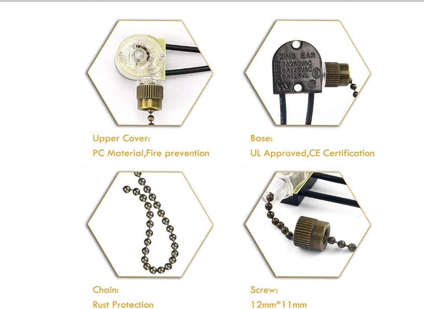 Ceiling Fan Light Switch Zing Ear Pull Chain Switch ZE-109 Fan Light Switch, On-Off Speed with Pull Chain V1188-WTJ-FR-21099