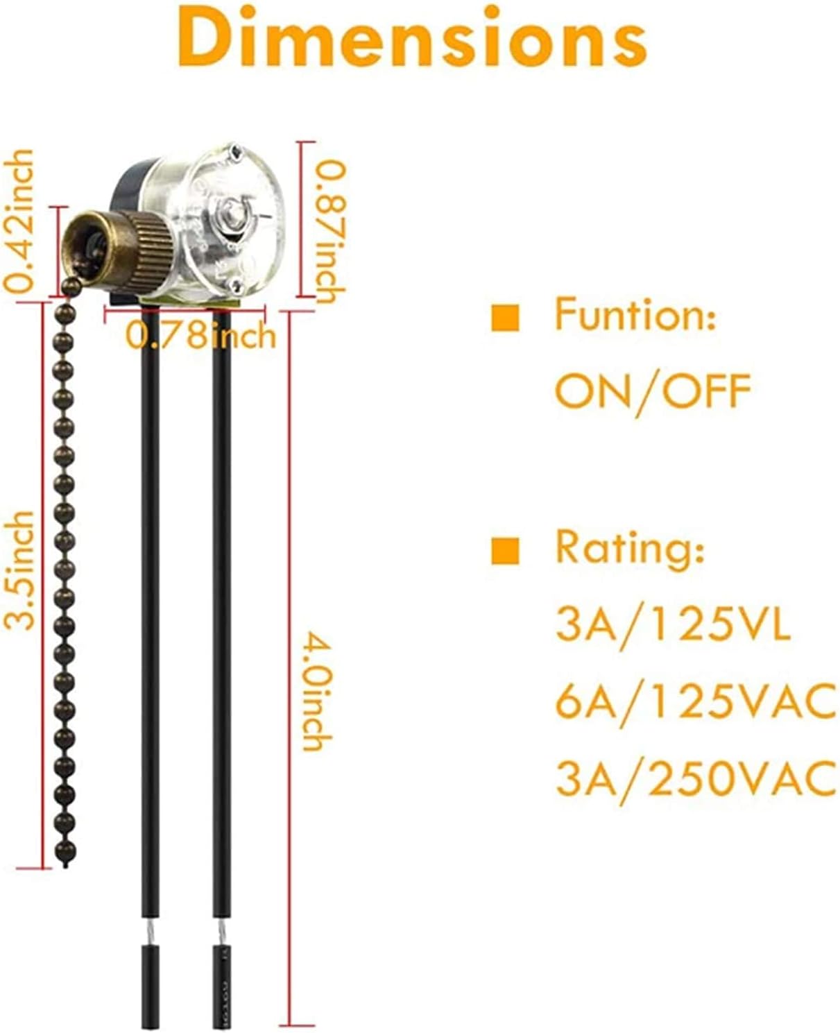 Ceiling Fan Light Switch Zing Ear Pull Chain Switch ZE-109 Fan Light Switch, On-Off Speed with Pull Chain V1188-WTJ-FR-21099