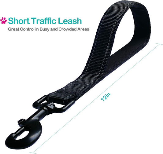 Short Dog Leash - Traffic Padded Handle - Heavy Duty - Short Nylon Dog Lead for Training Control - Reflective V1188-WTJ-FR-21143