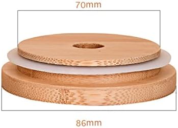 4 Pack 86mm Wide Mouth Bamboo Mason Jar Lids with Straw Hole Reusable Bamboo Caps Leak-Proof Glass Canning V1188-WTJ-FR-21157