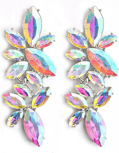 Iridescent Rhinestone Earrings for Prom, Sparkling Bridal Cluster Drop Dangle Stud Earrings, AB Crystal V1188-WTJ-LZZ-00967
