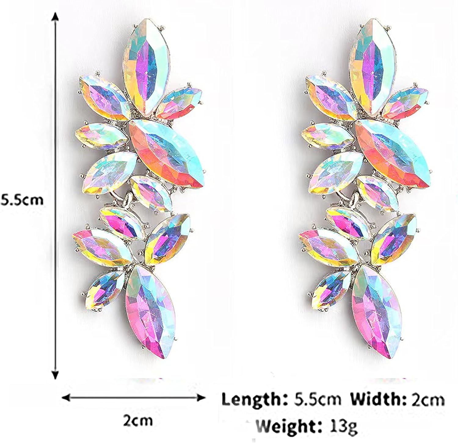 Iridescent Rhinestone Earrings for Prom, Sparkling Bridal Cluster Drop Dangle Stud Earrings, AB Crystal V1188-WTJ-LZZ-00967