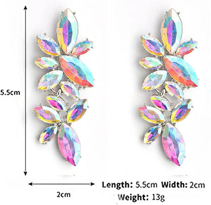 Iridescent Rhinestone Earrings for Prom, Sparkling Bridal Cluster Drop Dangle Stud Earrings, AB Crystal V1188-WTJ-LZZ-00967