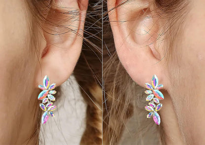 Iridescent Rhinestone Earrings for Prom, Sparkling Bridal Cluster Drop Dangle Stud Earrings, AB Crystal V1188-WTJ-LZZ-00967