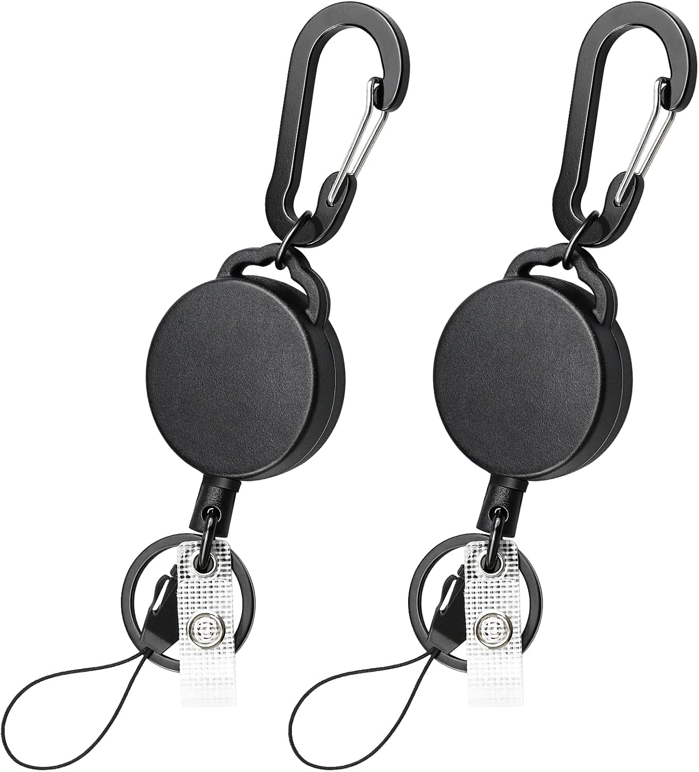 2 Pack Retractable Keychain Heavy Duty Retractable Badge Reel Carabiner with 30" Retractable Cord, Black V1188-WTJ-LZZ-01341