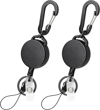 2 Pack Retractable Keychain Heavy Duty Retractable Badge Reel Carabiner with 30" Retractable Cord, Black V1188-WTJ-LZZ-01341