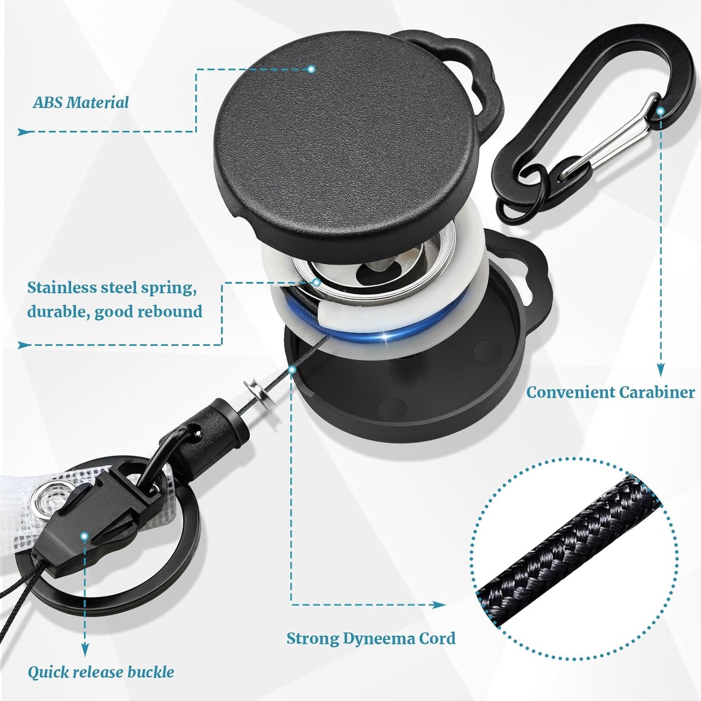 2 Pack Retractable Keychain Heavy Duty Retractable Badge Reel Carabiner with 30" Retractable Cord, Black V1188-WTJ-LZZ-01341