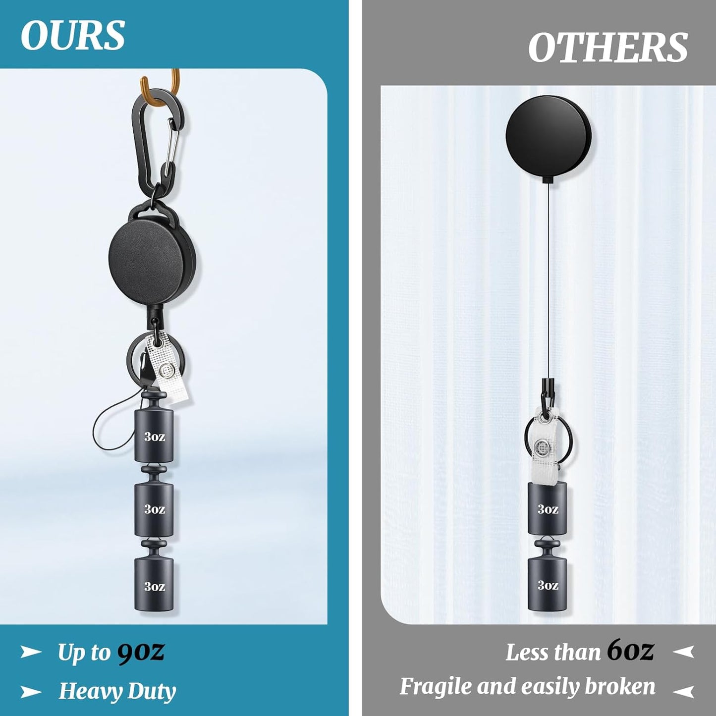 2 Pack Retractable Keychain Heavy Duty Retractable Badge Reel Carabiner with 30" Retractable Cord, Black V1188-WTJ-LZZ-01341