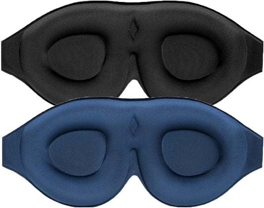 2 Pack 100% Blackout Sleep Masks Most Comfortable Contoured Eye Cups and Nose Covering for Women Men, 3D V1188-WTJ-LZZ-01368