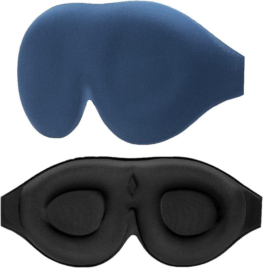 2 Pack 100% Blackout Sleep Masks Most Comfortable Contoured Eye Cups and Nose Covering for Women Men, 3D V1188-WTJ-LZZ-01368