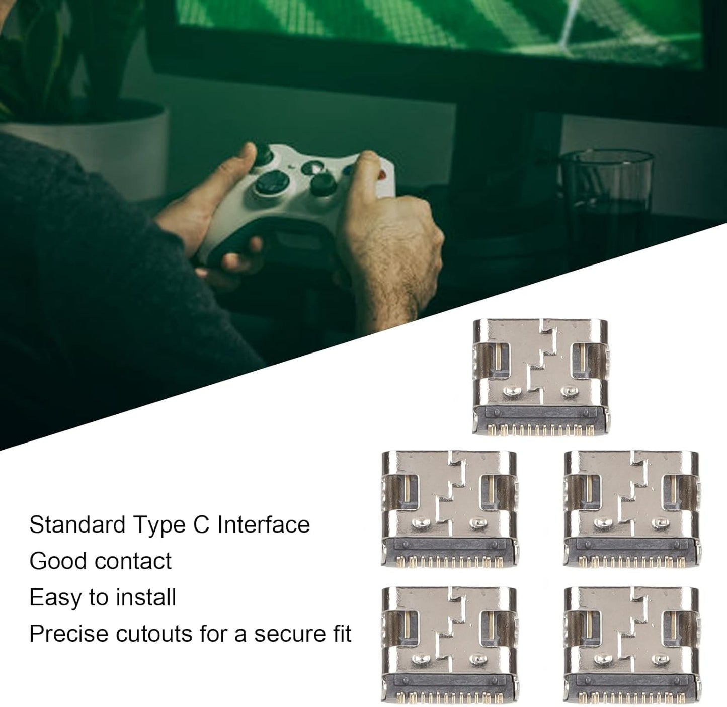 5pcs Type C Charging Port for, Replacement Controller USB C Charging Socket, Standard Type C Interface V1188-WTJ-LZZ-01493