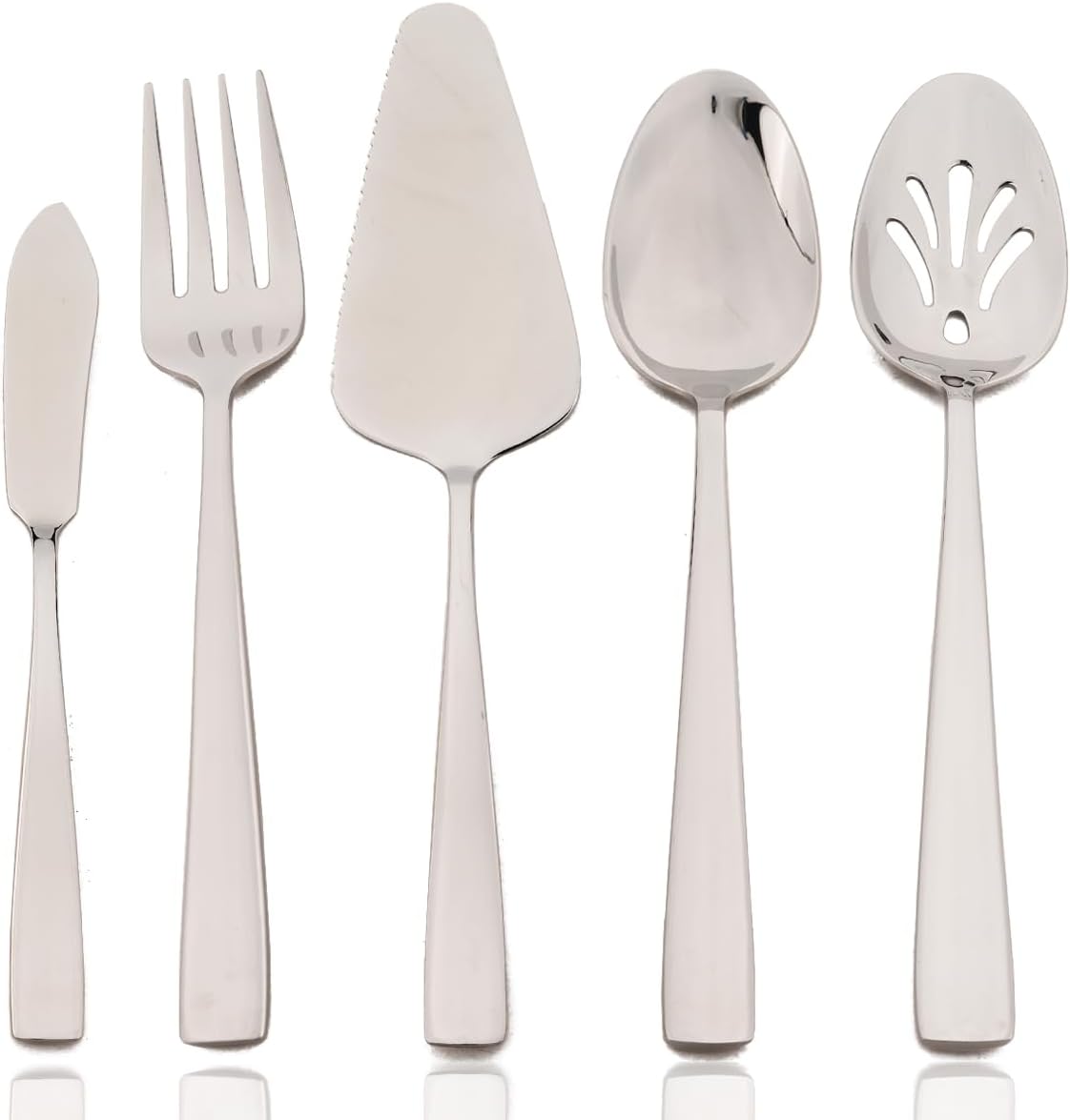 5-Piece Glossy Handle Silverware Hostess Set Stainless Steel Flatware Serving Set for Buffet Party Home V1188-WTJ-LZZ-01548