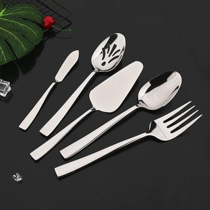 5-Piece Glossy Handle Silverware Hostess Set Stainless Steel Flatware Serving Set for Buffet Party Home V1188-WTJ-LZZ-01548