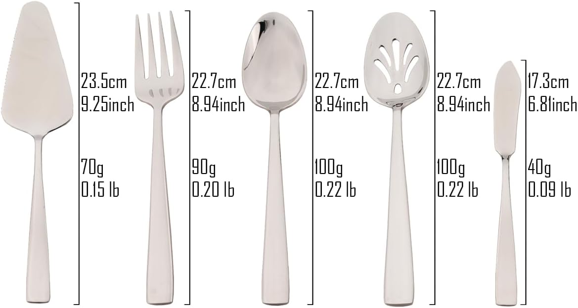 5-Piece Glossy Handle Silverware Hostess Set Stainless Steel Flatware Serving Set for Buffet Party Home V1188-WTJ-LZZ-01548