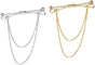 2pcs Men Gold Silver Collar Pin Bar Shirt Tie Stick Pin Brooch with Chain V1188-WTJ-LZZ-01704