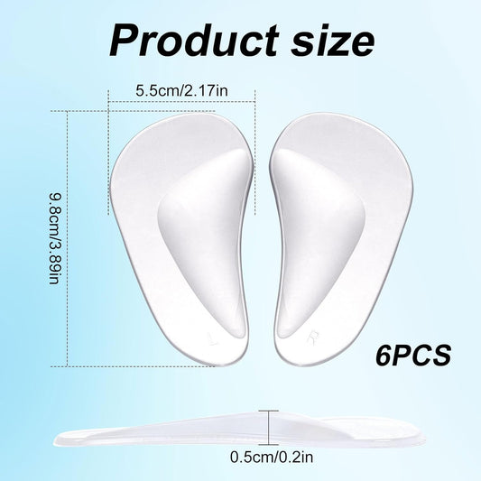 12pcs Arch Support Insoles, Transparent Gel Self-Adhesive Arch Support Shoe Inserts Soft Silicone Foot Arch V1188-WTJ-LZZ-01812