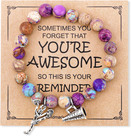 Cheer Bracelet, Imperial Stone Cheerleading Bracelet with Encouragement Card Charming Cheerleader Gifts V1188-WTJ-LZZ-01815