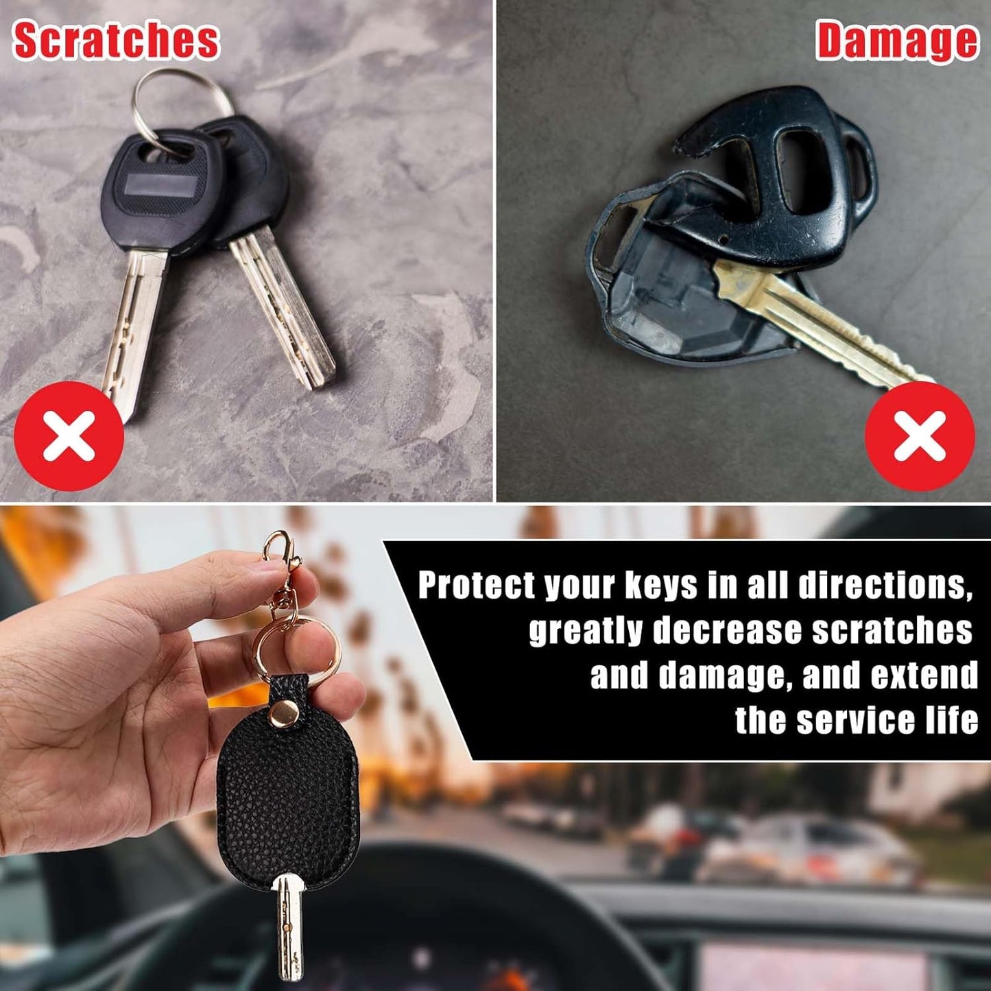 Leather Car Key Sleeve, Broken Loop Replacement PU Keychain Protector With Iron Ring, Auto House Cover V1188-WTJ-LZZ-01836