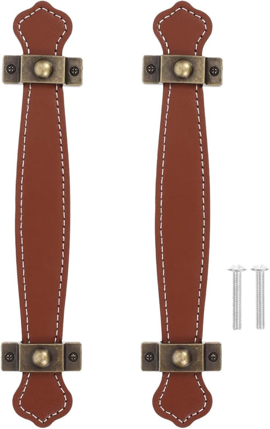 2pcs Vintage Replacement trunk handles leather cabinet handles drawer leather handle Luggage Handle Strap, V1188-WTJ-LZZ-01932