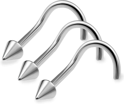 3pcs 20g 0.8mm Nose Screw Rings Nostril Stud Surgical Stainless Steel 2mm Cone Spike V1188-WTJ-LZZ-02007