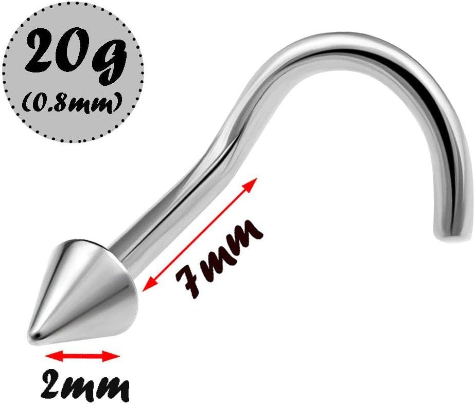 3pcs 20g 0.8mm Nose Screw Rings Nostril Stud Surgical Stainless Steel 2mm Cone Spike V1188-WTJ-LZZ-02007