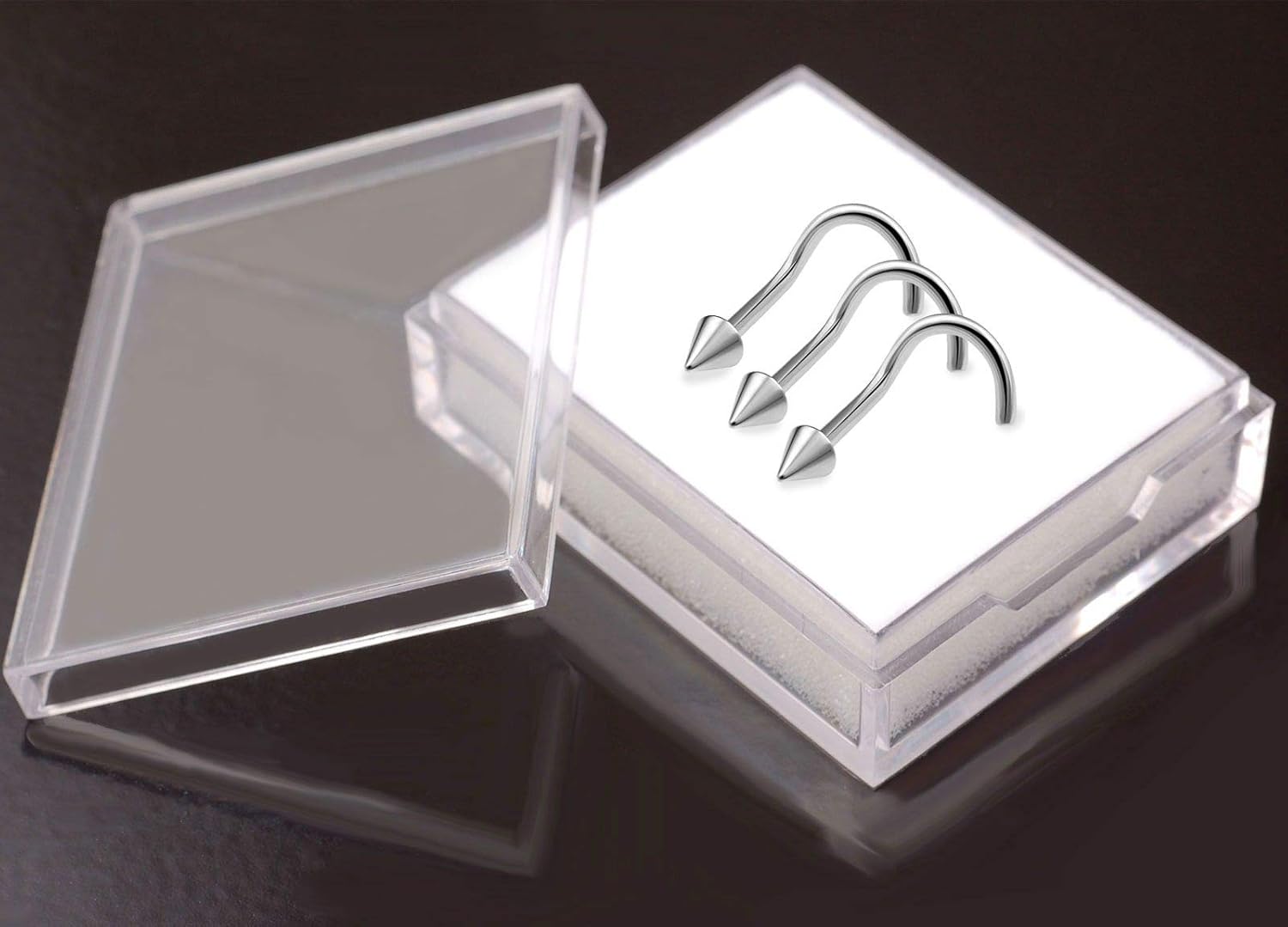3pcs 20g 0.8mm Nose Screw Rings Nostril Stud Surgical Stainless Steel 2mm Cone Spike V1188-WTJ-LZZ-02007