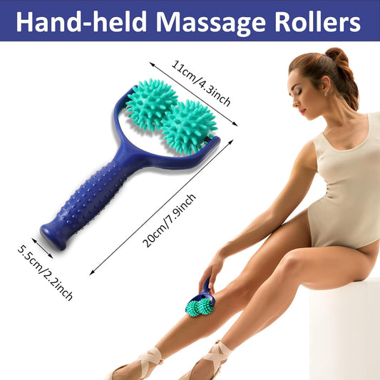 Handheld Spiky Massage Balls Rollers, 2 Wheel Spiky Massage Ball Rollers Silicone Manual Massage Roller with V1188-WTJ-QDH-01434