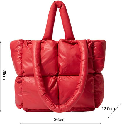 Large Quilted Tote Bag Lightweight, Checkered Shoulder Bag Casual Solid Color Underarm Bags Red V1188-WTJ-QDH-01472