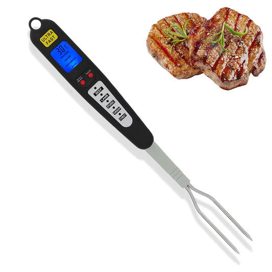 Digital Meat Thermometer Fork, Fast Read Grill Thermometer with LED Display and Stainless Steel Probes for V1188-WTJ-QDH-01573