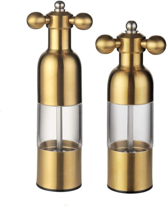 Salt and Pepper Grinder, Manual Stainless Steel Faucet Salt Shakers Mill with Handle, Refillable Adjustable V1188-WTJ-QDH-01990