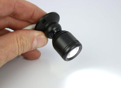 Micro Pivoting LED Spotlight - 1 Watt High Power LED Lamp - Tiny Size, Cool White LED, 12 to 28VDC V1188-WTJ-SJH-0434