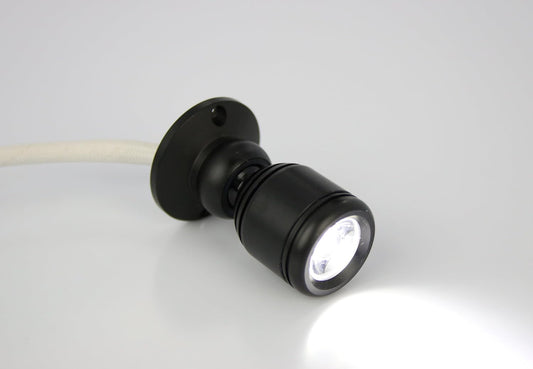 Micro Pivoting LED Spotlight - 1 Watt High Power LED Lamp - Tiny Size, Cool White LED, 12 to 28VDC V1188-WTJ-SJH-0434