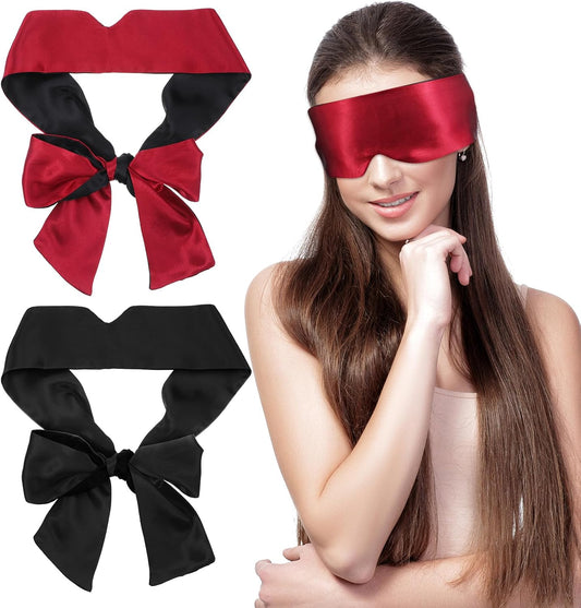 4Pcs Satin Blind Fold for Game, Soft Silk Blackout Blindfold for Adults Couples, 57'' V-Shaped Sleeping Eye V1188-WTJ-SJH-1506
