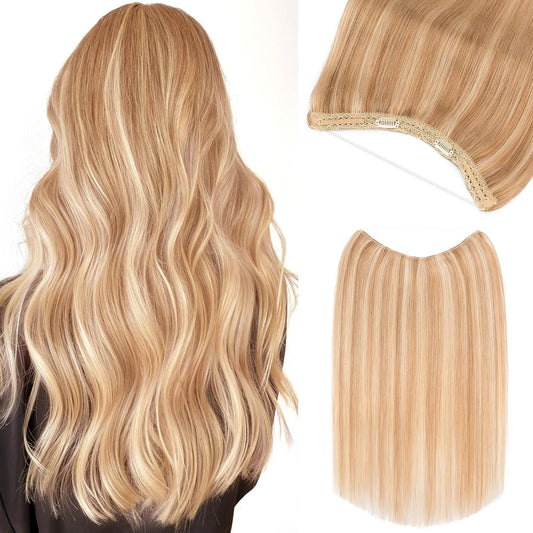 Halo Hair Extensions Real Human Hair 16 Inch Halo Extensions for Women 100% Human Hair Invisible Wire Hair V1188-WTJ-SJH-1558