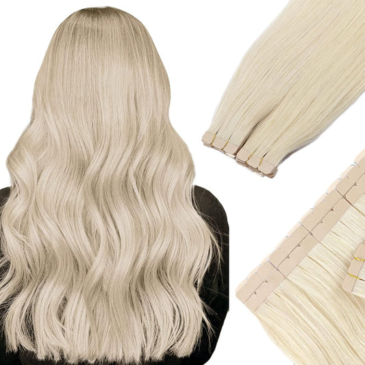 Tape in Hair Extensions Human Hair Platinum Blonde 18 Inch 20pcs 50g/pack Straight Hair Extensions Tape in V1188-WTJ-SJH-1561
