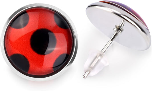 1 Pair Ladybug Earrings, Ladybug Stud Earrings Ladybug Clip on Earrings Metal Black Spot Earrings for Women V1188-WTJ-SJH-1591