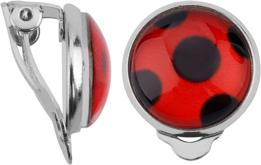 1 Pair Ladybug Earrings, Silver Clip Earrings Lady Bug Clip On Earrings Metal Red Bug Insect Stud Earrings V1188-WTJ-SJH-1609