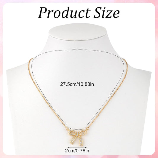 Bow Necklace, Dainty Ribbon Bowknot Chain Necklace Cute Fashion Bowtie Pendant for Choker Gold Bow Jewelry V1188-WTJ-SJH-1619