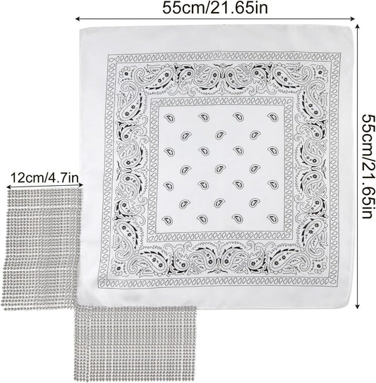 2pcs Rhinestone Fringe Bandana, Rhinestone Scarf for Women Sparkly Disco Cowgirl Bachelorette Bandanas Bling V1188-WTJ-SJH-1661