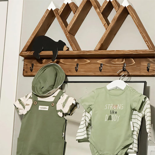 Woodland Nursery Decor For Baby, Black Bear Decoration, Wooden Wilderness Sleeping Bear, Safari Forest Decor V1188-WTJ-SJH-1749