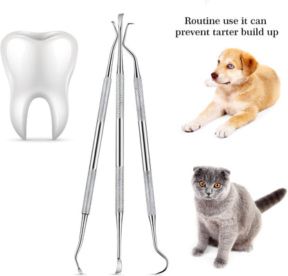3 Pieces Dog Dental Tooth Scaler and Scraper Stainless Double Headed Tarter Removing Tool Scraper Pet Teeth V1188-WTJ-TLK-0056