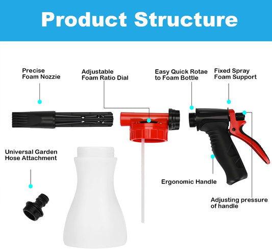 Car Foam Gun, - Adjustable Ratio Dial Car Snow Soap Gun Fit Low Water Pressure Universal Standard Garden V1188-WTJ-TLK-0130