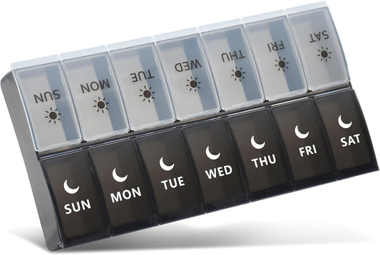 Large Pill Organizer 2 Times a Day, Weekly Pill Case, AM PM Pill Box, Day Night Pill Container 7 Day, Vitamin V1188-WTJ-TLK-0153