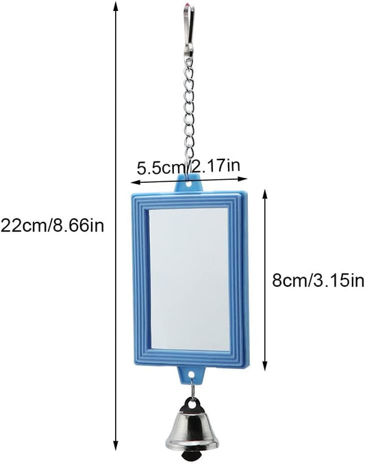 2-Piece Parrot Mirror Toy Hanging with Bells Pendant Bird Cage Accessories for Bird Parrot Budgie Parakeet V1188-WTJ-TLK-0179