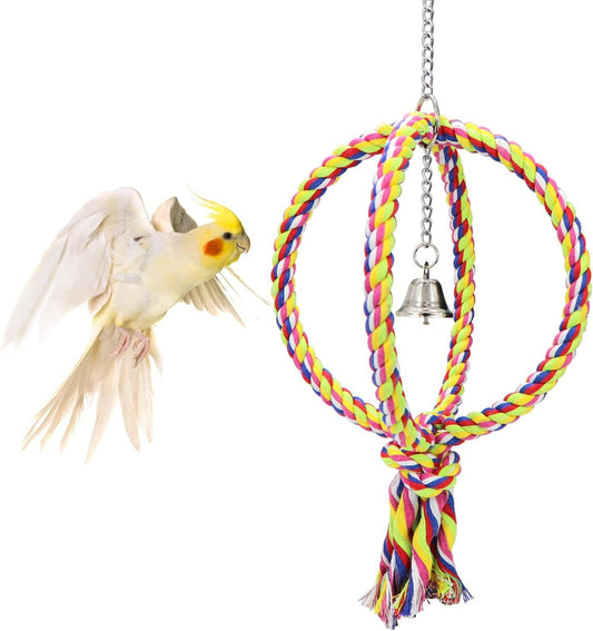 Bird Swing Perch Stand Cotton Rope 2 Two Rings Toy for Parrot Budgie Parakeet Cockatiel Conure Lovebird Finch V1188-WTJ-TLK-0185