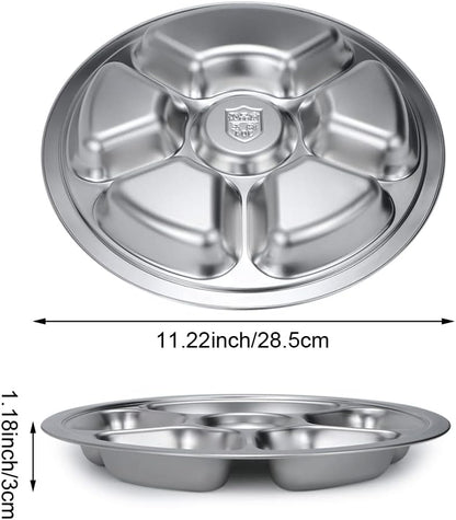 Stainless Steel Round Divided Plate 6 Sections V1188-WTJ-TLK-0186