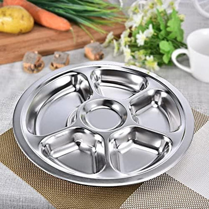Stainless Steel Round Divided Plate 6 Sections V1188-WTJ-TLK-0186