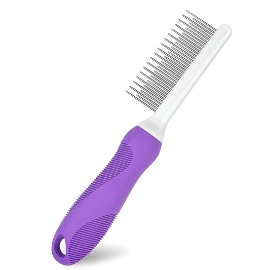 Detangling Pet Comb for Dog & Cat, Grooming Comb with Long & Short Stainless Steel Teeth, Safely Remove Knots V1188-WTJ-TLK-0230